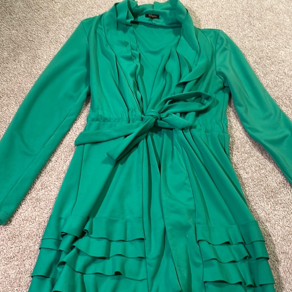Green Cupio Ruffled Tie Jacket with Hook